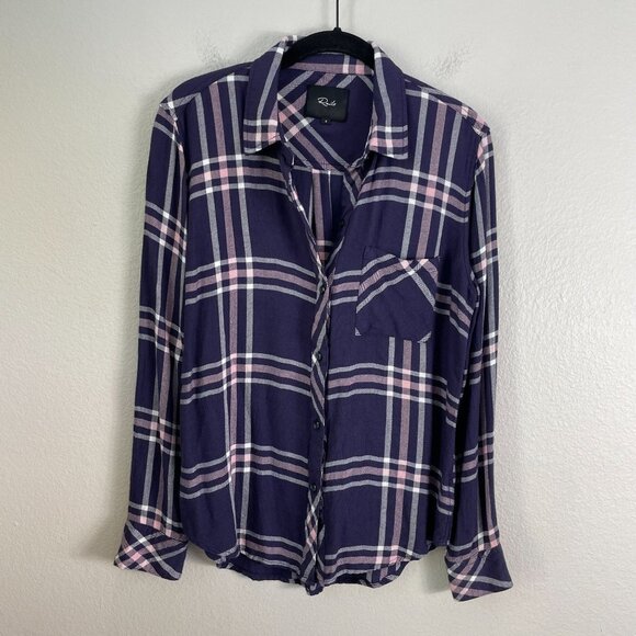 Rails Womens Small Navy Petal Pink Plaid Hunter Button Up Flannel Shirt Top - Picture 2 of 11
